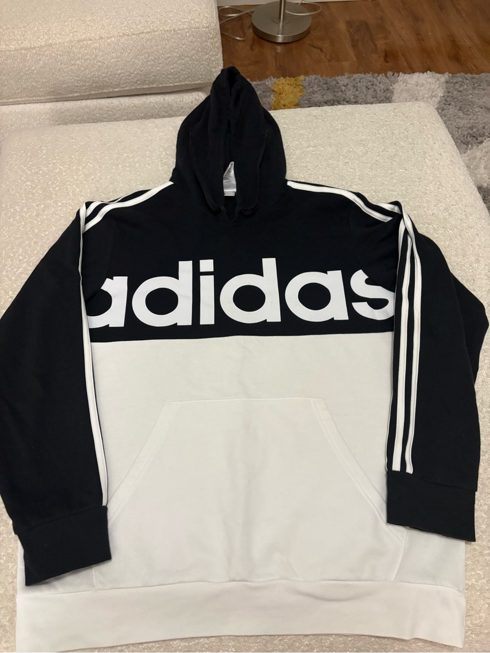 adidas Black and White Big Logo Pullover Hoodie